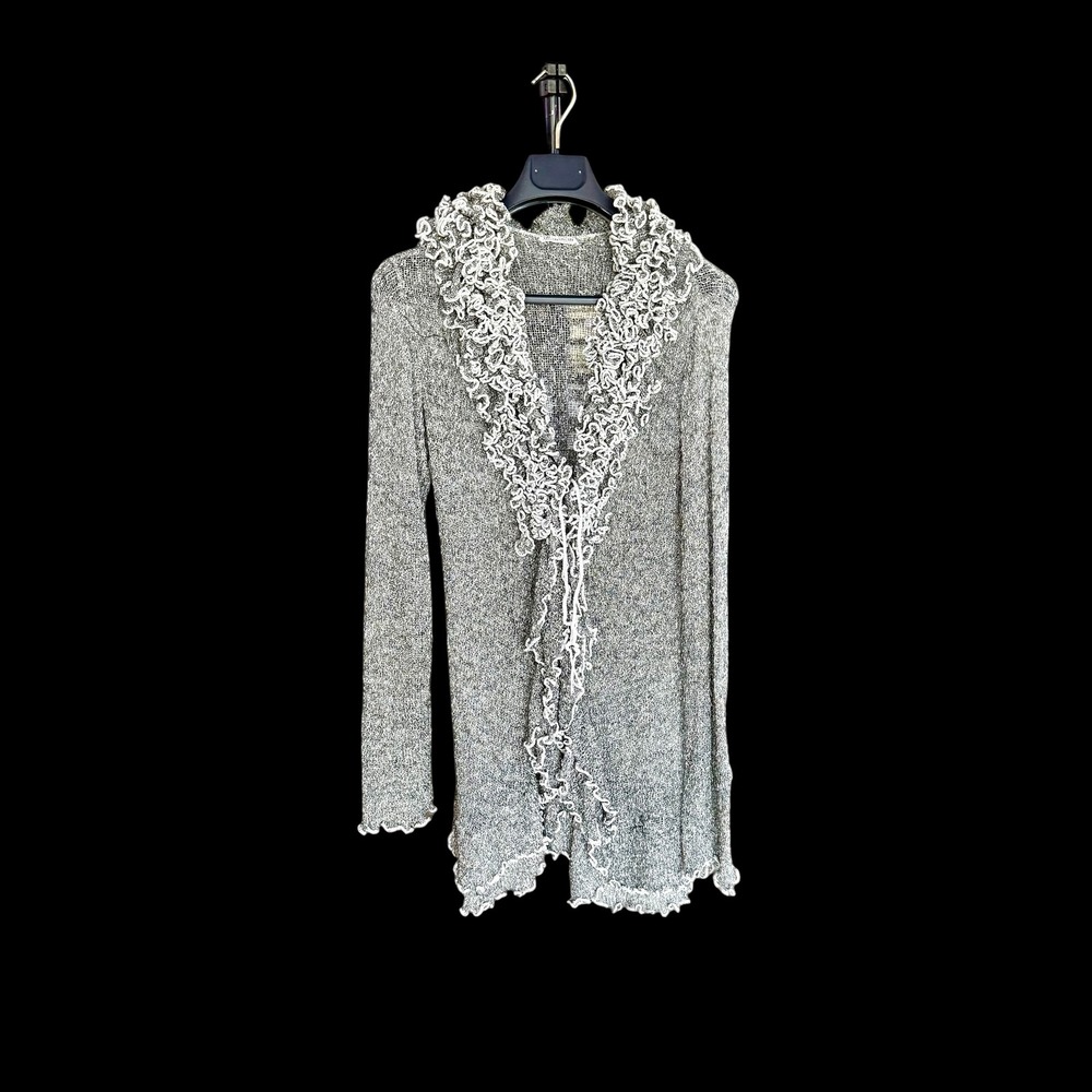 Baik Baik Honolulu Grey Marled Ruffle Open Front Cardigan Sweater Handmade Rayon